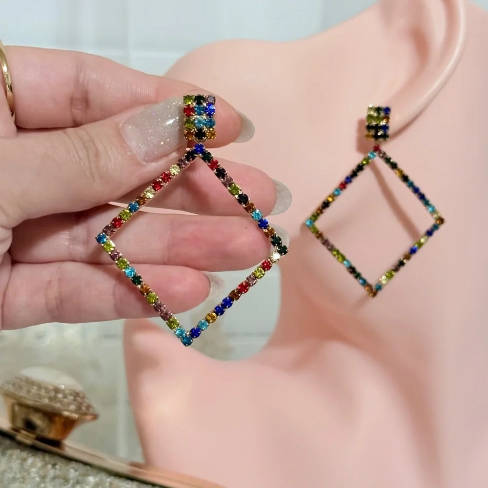 ⚜️ Amazing Multicolor Geometric Drop Earrings - Picture 6 of 8